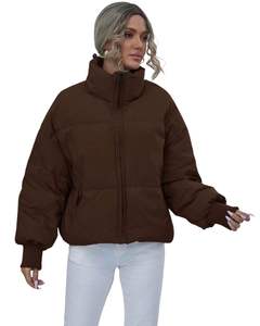 Veste matelassée légère pour femme, col montant, matelassée, vêtements d'hiver, fermeture éclair intégrale, chaude, décontractée, marron, vêtement d'extérieur - Product Image 5