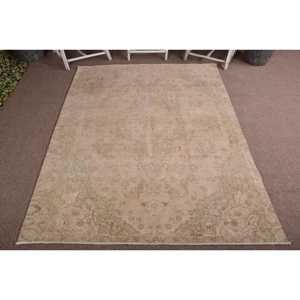 พรมตุรกีขนาดใหญ่ 5.6x7.9 ฟุต พรมวินเทจ พรมขนสัตว์ลายสัตว์สีเขียวเหลือง - Product Image 1