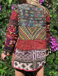 Hand Embroidered Patchwork Ethnic Jacket Women's Short Cotton Bohemian Style Turn-<b>down</b> Collar Full Sleeve Summer Wear - Product Image 2