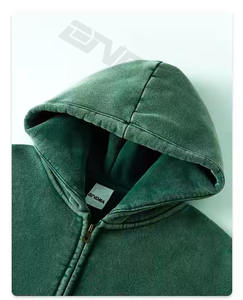 Sudadera con capucha recortada para hombre Fabricación de sudaderas con cremallera doble Zip Ups Heavyweight Zip up Hoodie100 % algodón, cremallera completa, calle - Product Image 2