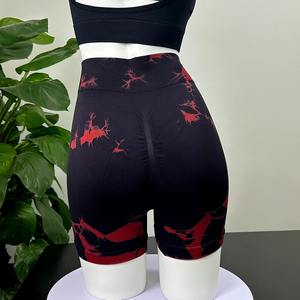 กางเกงขาสั้นผลกระทบที่มีโลโก้กางเกงขาสั้นโยคะไร้ตะเข็บยืดสูงชุดออกกำลังกายสำหรับผู้หญิงฟิตเนสยิมวิ่งสวมใส่สบาย - Product Image 2
