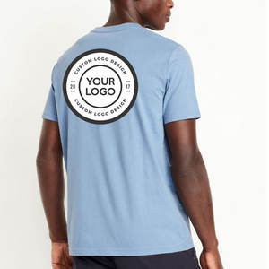 T-shirt pour homme en coton 100% uni bleu personnalisé avec logo OEM en gros - Product Image 3