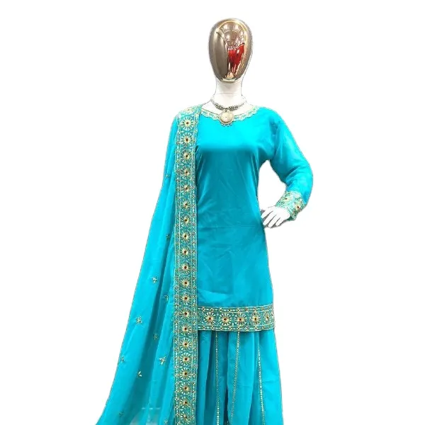 Aqua Blue-conjunto islámico de diseñador de moda, Sharara y Kurti indios para vestido con función Walimah y Mayyo