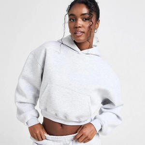 Ropa deportiva gris de alta calidad para mujer, Jersey holgado, Sudadera con capucha recortada, Material transpirable antiarrugas, parte delantera para ropa de calle de gimnasio - Product Image 1