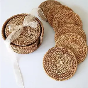 Wicker rattan wooden bamboo round coasters sets handmade products wedding table decoration & accessories mats & pads tableware