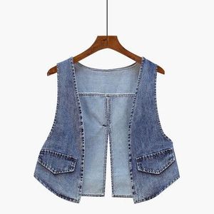 Gilet en jean pour hommes et femmes modernes décontracté Vintage élégant Denim gilet garde-robe essentiel en détresse sans effort Cool Style - Product Image 1