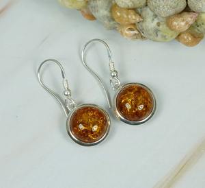 Boucle d'oreille crochet de forme ronde en ambre de la Baltique naturel en argent sterling massif 925 - Product Image 2