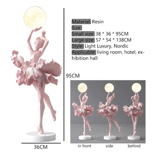 Lampe sur pied sculpture ballerine en résine noire et or, lumière lunaire LED à changement de couleur, statue d'art moderne, décoration intérieure pour salon - Product Image 6