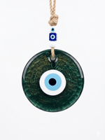 SNB1006 13cm Décoration murale intérieure artisanale traditionnelle en verre vert émeraude scintillant, Œil turc vert forêt, Nazar Boncuk