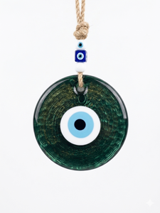 SNB1006 Adorno de Pared de Cristal Verde Esmeralda Hecho a Mano de 13 cm con Ojo Turco - Gran Amuleto Turco Nazar Boncuk Verde Bosque Brillante - Product Image 1