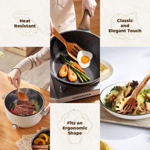 Ensemble de couverts en bois best-seller, manches longues, résistant à la chaleur, texture antiadhésive, design moderne, écologique, pour servir les aliments, en vrac - Product Image 6