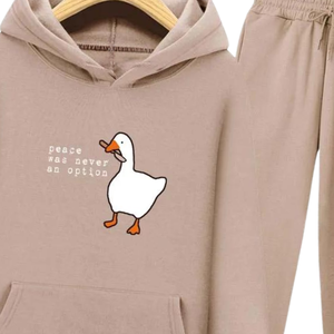 Conjunto Deportivo de Sudadera con Capucha y Pantalones de Chándal Estampados con Diseño de Ganso para Mujer y Hombre, Conjunto Deportivo Informal de Invierno en Color Beige, Ropa Deportiva Urbana al por Mayor - Product Image 2