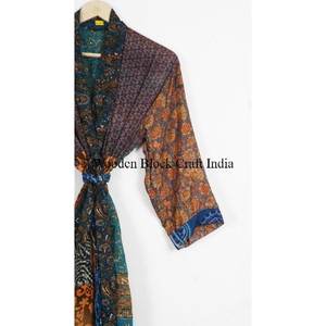 Elegant Vintage Japanese Floral <b>Silk</b> Patchwork Kimono <b>for</b> <b>Women</b>-Breathable Drawstring Closure Home Sleepwear Beach Party Robes - Product Image 3