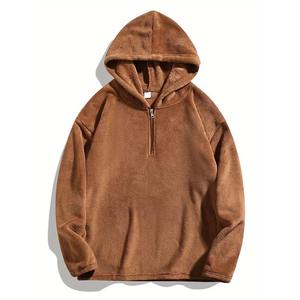 Polaire demi-fermeture éclair sweat à capuche surdimensionné Streetwear pull sweat Logo personnalisé chaud hiver unisexe usine approvisionnement en gros - Product Image 1