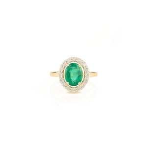 แหวนหมั้น zambian มรกตและเพชรคุณภาพระดับพรีเมี่ยมสไตล์คลาสสิกสีเหลืองทองแท้ K14เครื่องประดับวางซ้อนกันได้ - Product Image 1