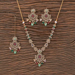 Nouvelle mode populaire Mehndi plaqué Antique inverse Ad Stone collier ensemble 217224 avec perles - Product Image 4