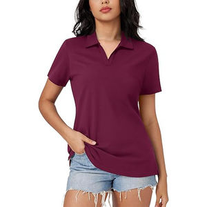 Polos personalizados para mujer, camisetas de algodón de manga corta con cuello en V, camisetas informales de verano para el trabajo y el uso diario, elegantes y duraderas - Product Image 1