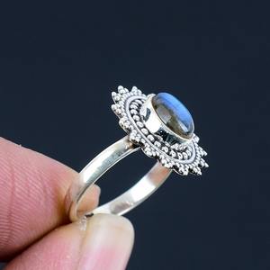 Anillo clásico de plata maciza 925, joyería para mujer, Plata de Ley 925, labradorita, piedras preciosas, estilo bohemio, anillo hecho a mano, regalo para mamá - Product Image 4