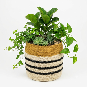 Jardinière artisanale en jonc de mer tressé, rayures irrégulières, écologique, rustique, minimaliste, moderne, pour la décoration intérieure et extérieure de la maison et du jardin - Product Image 4