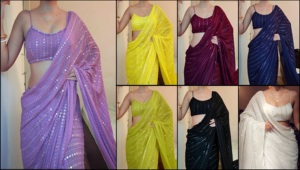 Indian Bollywood Exclusivo Elegante Sari Elegante Blusa de lujo Suave Georgette Tela Última moda Ropa étnica para fiestas de invierno - Product Image 2