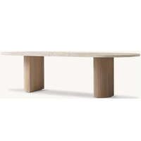 Table à manger moderne de luxe avec plateau en marbre naturel et base en bois, couleur personnalisable pour salle à manger