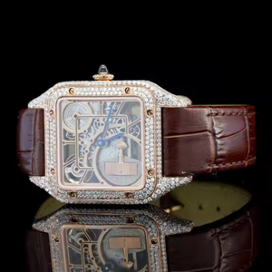 Montre pour homme unique, style carré, mouvement Miyota, quartz analogique, verre, diamant, moissanite, bracelet en cuir, acier inoxydable, sport, mode, affaires - Product Image 3