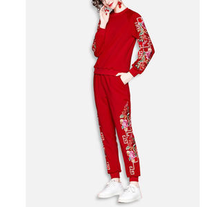 Nouveau rouge imprimé manches nouveauté dames survêtements haut court fendu et pantalon survêtement vêtements de travail moulante fête Club survêtement - Product Image 2
