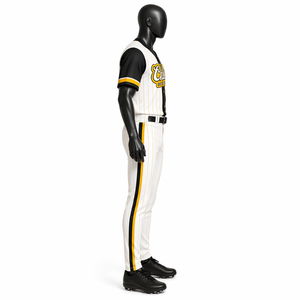 Custom White Yellow Pinstripe Baseball Uniform Set OEM Polyester Breathable Team Jersey Pants Wholesale Sportswear - Product Image 4