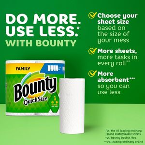 Bounty Quick-Size <b>Paper</b> Towels, <b>White</b>, 2 Family <b>Rolls</b> Bounty Essentials Select-A-Size Kitchen <b>Roll</b> <b>Paper</b> Towels - Product Image 4