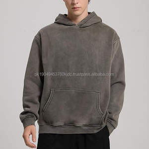 Sudadera con capucha Vintage de peso pesado para hombre, sudadera térmica de algodón de felpa lavada, ropa de calle bordada, capucha de gran tamaño para invierno - Product Image 2