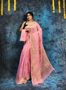 Sari en Khadi tissé à la main, léger, séchage rapide, teint uni, pour mariage, accessoires vestimentaires écologiques pour femmes - Product Image 5