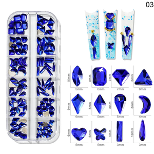 Scatola di Cristalli Misti Blu a Forma di Strass in Materiale ABS 3D, Accessorio Elegante per Nail Art Fai-da-Te con Retro in Gel - Product Image 1
