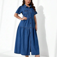 Robe longue décontractée et élégante en jean écologique pour femme, manches courtes, été, grande taille, tricotée, technique teintée unie, modèle simple