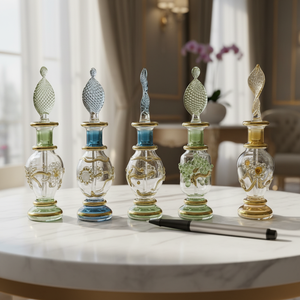 Flacon de parfum de luxe en verre égyptien soufflé à la main LW73, flacon d'huile essentielle de 10 ml avec raisin sculpté en 3D - Product Image 2
