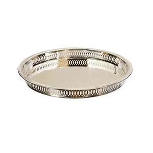 Bandeja de metal con acabado plateado Forma ovalada Diseño elegante Buena calidad Manija de dos lados para servir en hotel y restaurante - Product Image 1