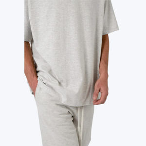 T-shirt en coton gris uni surdimensionné pour homme, manches courtes, col rond, coupe décontractée - Product Image 5