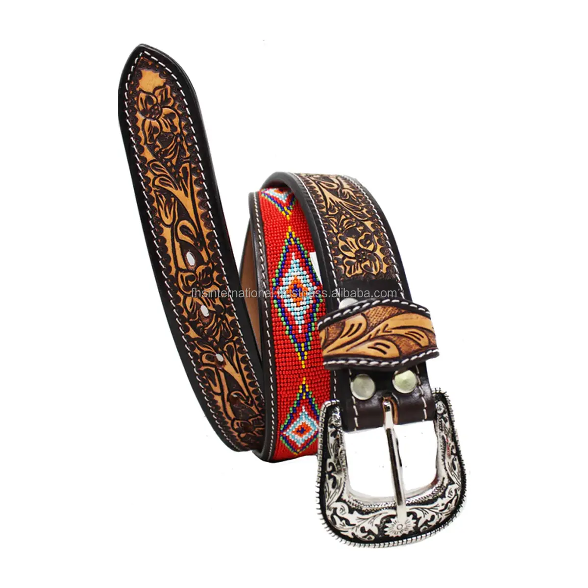 Cinturón tallado a mano de cuero genuino de vaquero occidental y Niña vaca de diseño personalizado de alta calidad con hebilla tallada