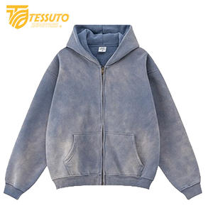 Sudaderas con capucha de alta calidad Bordado Logotipo personalizado Fabricantes Zip up Puff Vintage Wash Print Acid Wash Hoodie - Product Image 3