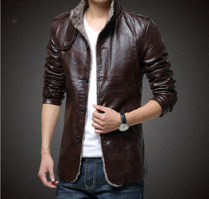 Hot Sake hommes Vintage Biker Faux cuir veste élégant haute rue hiver Stand vêtements d'extérieur chaud PU doublure à la mode - Product Image 6