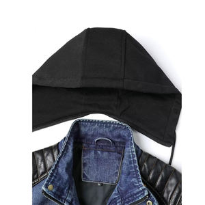 Chaqueta de tendencia superior para hombres, venta al por mayor personalizada, cuerpo de mezclilla, Mangas de cuero real, chaquetas de motorista con capucha Bomber con marca personalizada - Product Image 3