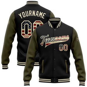 Direct Industry Wholesale Casual Winter Custom Black Vintage USA Flag White-Olive Bomber Full-Snap Varsity Letterman Jacket - Product Image 1