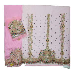 Robe en tissu de soie africaine de meilleure qualité pour femmes nigérianes à la main Design floral pierre perlée George Wrapper pour le printemps été - Product Image 5