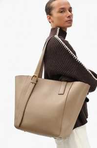 Genuine <b>Leather</b> Fashion Tote <b>Bag</b> <b>Women</b> Large Shoulder Work Minimalist <b>Laptop</b> Purse Two Zipper Taupe Beige Shopper Everyday Carry - Product Image 3