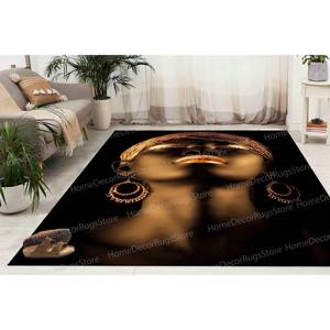 Alfombra con Estampado de Labios Dorados - Alfombra Étnica Brillante para el Hogar, Alfombra de Chenilla - Product Image 3
