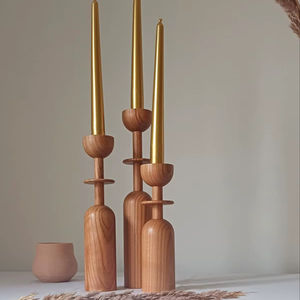 Wooden <b>candle</b> holder centerpiece for dining table wedding events and romantic <b>dinners</b> adding warm natural charm to spaces - Product Image 1