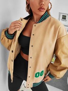 Veste de baseball décontractée pour femme de haute qualité avec manches en cuir véritable, nouveau design imprimé - Product Image 2