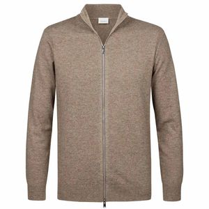 Cárdigan de cuello falso con cremallera completa para hombre, cárdigan de punto de algodón con cierre de cremallera metálica frontal con mangas extractoras con puños acanalados y dobladillo - Product Image 3