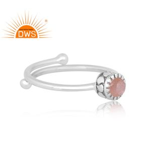 Anillo ajustable de piedras preciosas de piedra lunar de melocotón Natural de plata de ley fina de último diseño, fabricante de joyería - Product Image 3