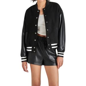 Custom Luxury <b>Cashmere</b> Leather Bomber Jacket Heavy Weight Wool Embroidery Chenille Button up Quilted Lining Jacket for Men - Product Image 4