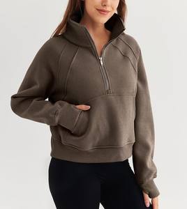 2025 hiver col roulé femmes sweats à capuche courts fermeture éclair avant Logo imprimé Design vente chaude court brodé - Product Image 4